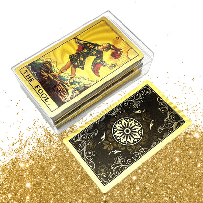 Gold Foil Tarot Cards Deck With English Guidebook In Premium Acrylic Gift Box | RWS-Inspired Plastic Card Oracle Divination Set | Apollo Tarot Shop