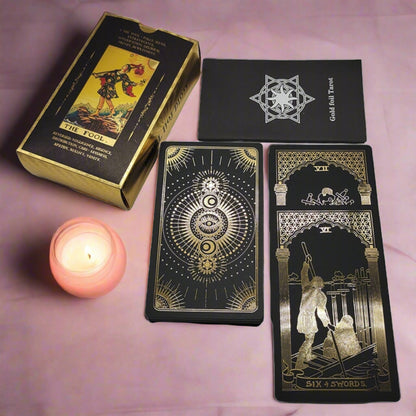 Gold Foil Tarot Deck | Premium Plastic Cards In Economic Tuck Box With English Guidebook For Beginner Divination Readers | Apollo Tarot Shop