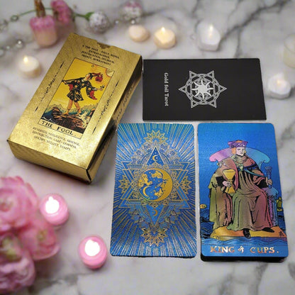 Gold Foil Tarot Deck | Premium Plastic Cards In Economic Tuck Box With English Guidebook For Beginner Divination Readers | Apollo Tarot Shop