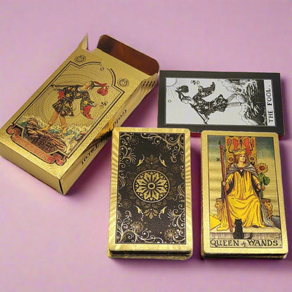 Gold Foil Tarot Deck | Premium Plastic Cards In Economic Tuck Box With English Guidebook For Beginner Divination Readers | Apollo Tarot Shop