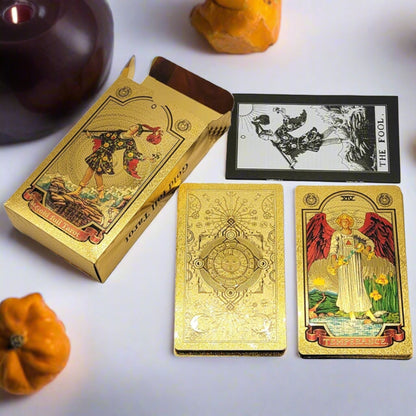 Gold Foil Tarot Deck | Premium Plastic Cards In Economic Tuck Box With English Guidebook For Beginner Divination Readers | Apollo Tarot Shop