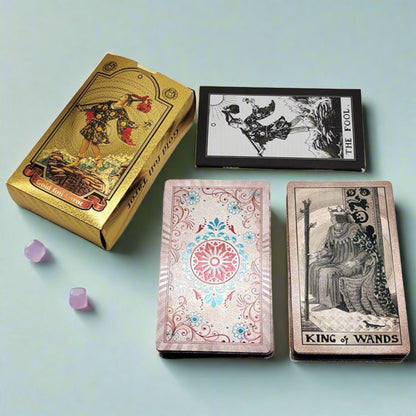 Gold Foil Tarot Deck | Premium Plastic Cards In Economic Tuck Box With English Guidebook For Beginner Divination Readers | Apollo Tarot Shop