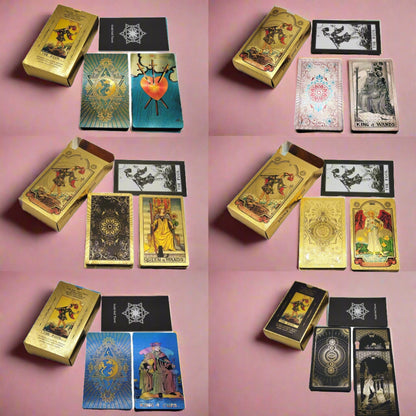 Gold Foil Tarot Deck • Premium Plastic Cards In Economic Tuck Box + English Guidebook For Beginner Divination Readers