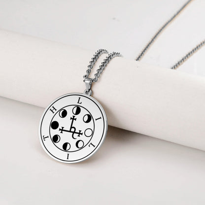 Silver Pendant Necklace With Seals Of The 72 Spirits In The Lesser Key of Solomon (Sigils 61-72) | Apollo Tarot Jewelry Shop