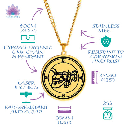 Gold Pendant Necklace With Seals Of The 72 Spirits In The Lesser Key of Solomon (Sigils 61-72) | Apollo Tarot Jewelry Shop