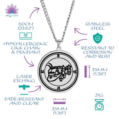 Silver Pendant Necklace With Seals Of The 72 Spirits In The Lesser Key of Solomon (Sigils 37-48)