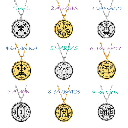 Gold Pendant Necklace With Seals Of The 72 Spirits In The Lesser Key of Solomon (Sigils 37-48) | Apollo Tarot Jewelry Shop