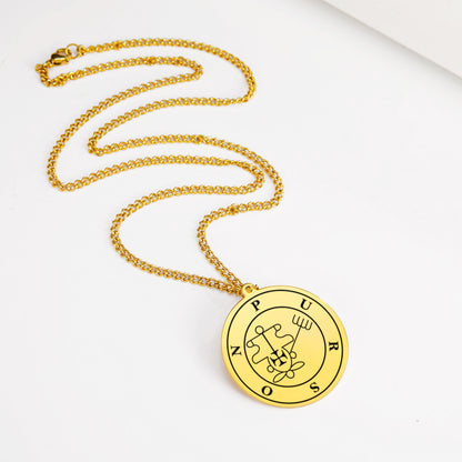 Gold Pendant Necklace With Seals Of The 72 Spirits In The Lesser Key of Solomon (Sigils 61-72) | Apollo Tarot Jewelry Shop