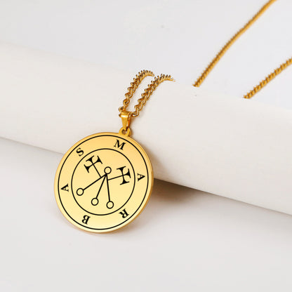 Gold Pendant Necklace With Seals Of The 72 Spirits In The Lesser Key of Solomon (Sigils 49-60) | Apollo Tarot Jewelry Shop