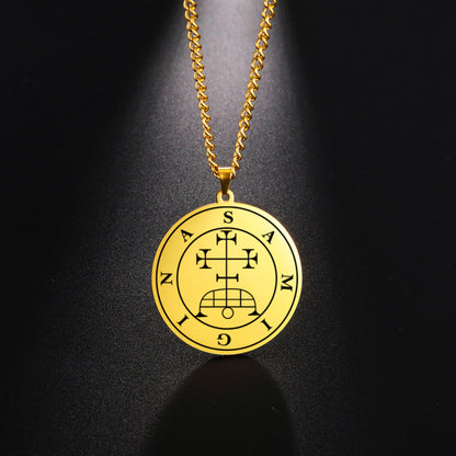 Gold Pendant Necklace With Seals Of The 72 Spirits In The Lesser Key of Solomon (Sigils 61-72) | Apollo Tarot Jewelry Shop