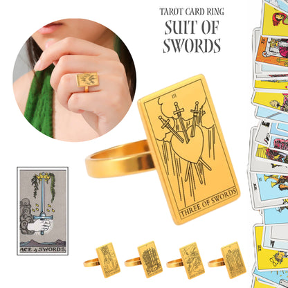 Gold Tarot Ring | Suit Of Swords Rider-Waite-Smith Cards | Apollo Tarot