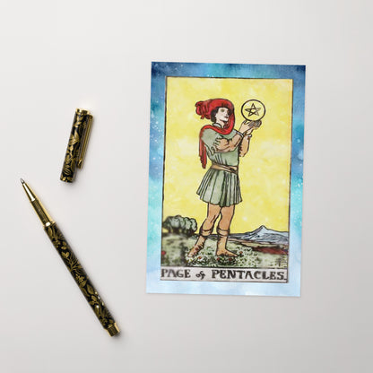 Greeting Card Of The Page Of Pentacles Tarot Card For Freshman Or Graduating Students | Apollo Tarot Shop