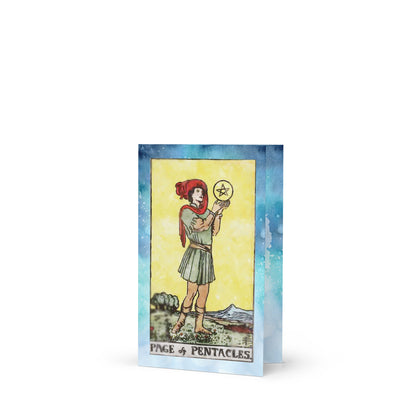 Greeting Card Of The Page Of Pentacles Tarot Card For Freshman Or Graduating Students | Apollo Tarot Shop