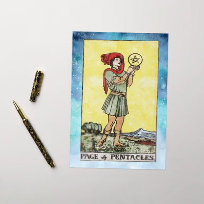 Greeting Card Of The Page Of Pentacles Tarot Card For Freshman Or Graduating Students | Apollo Tarot Shop