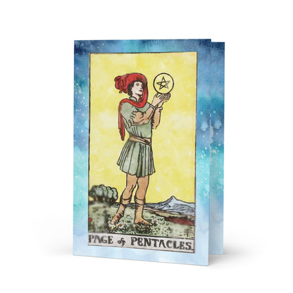 Greeting Card Of The Page Of Pentacles Tarot Card For Freshman Or Graduating Students | Apollo Tarot Shop