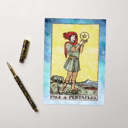 Greeting Card Of The Page Of Pentacles Tarot Card For Freshman Or Graduating Students | Apollo Tarot Shop