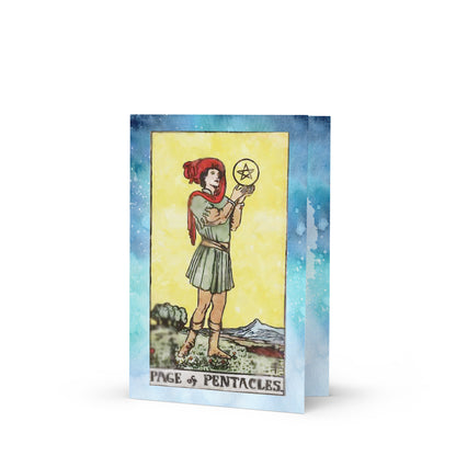 Greeting Card Of The Page Of Pentacles Tarot Card For Freshman Or Graduating Students | Apollo Tarot Shop