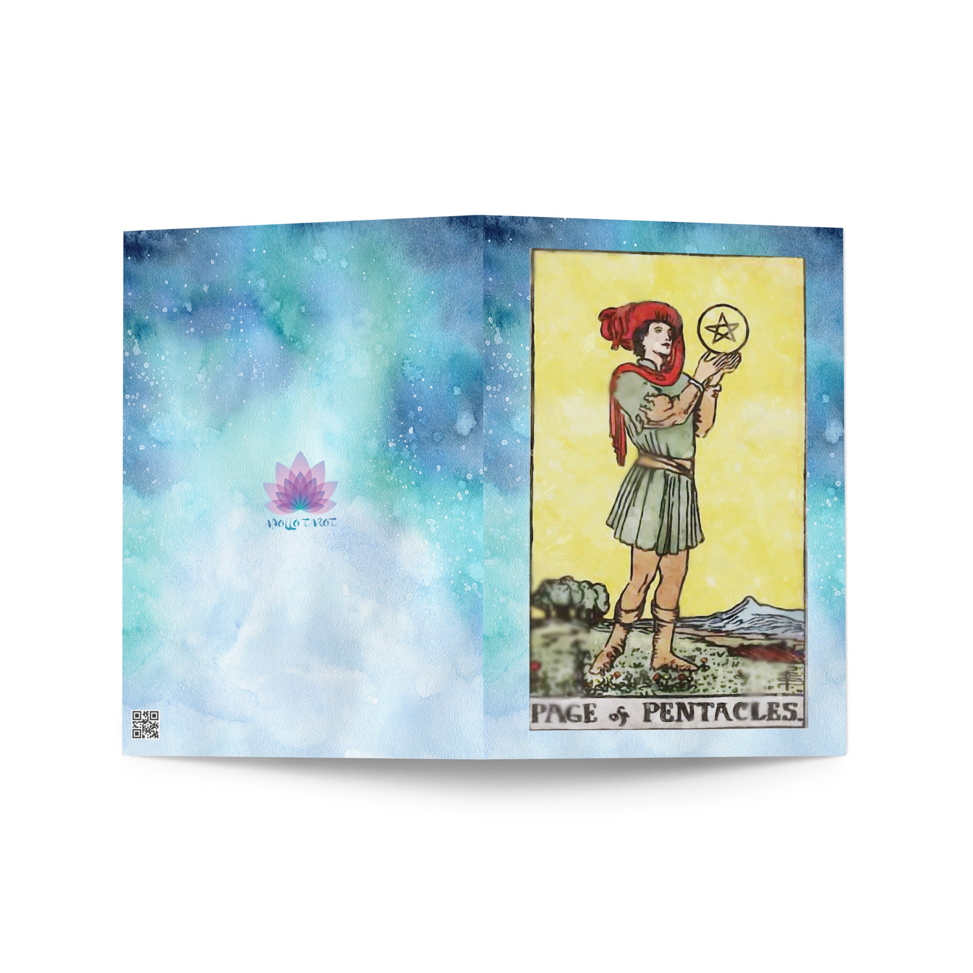 Greeting Card Of The Page Of Pentacles Tarot Card For Freshman Or Graduating Students | Apollo Tarot Shop
