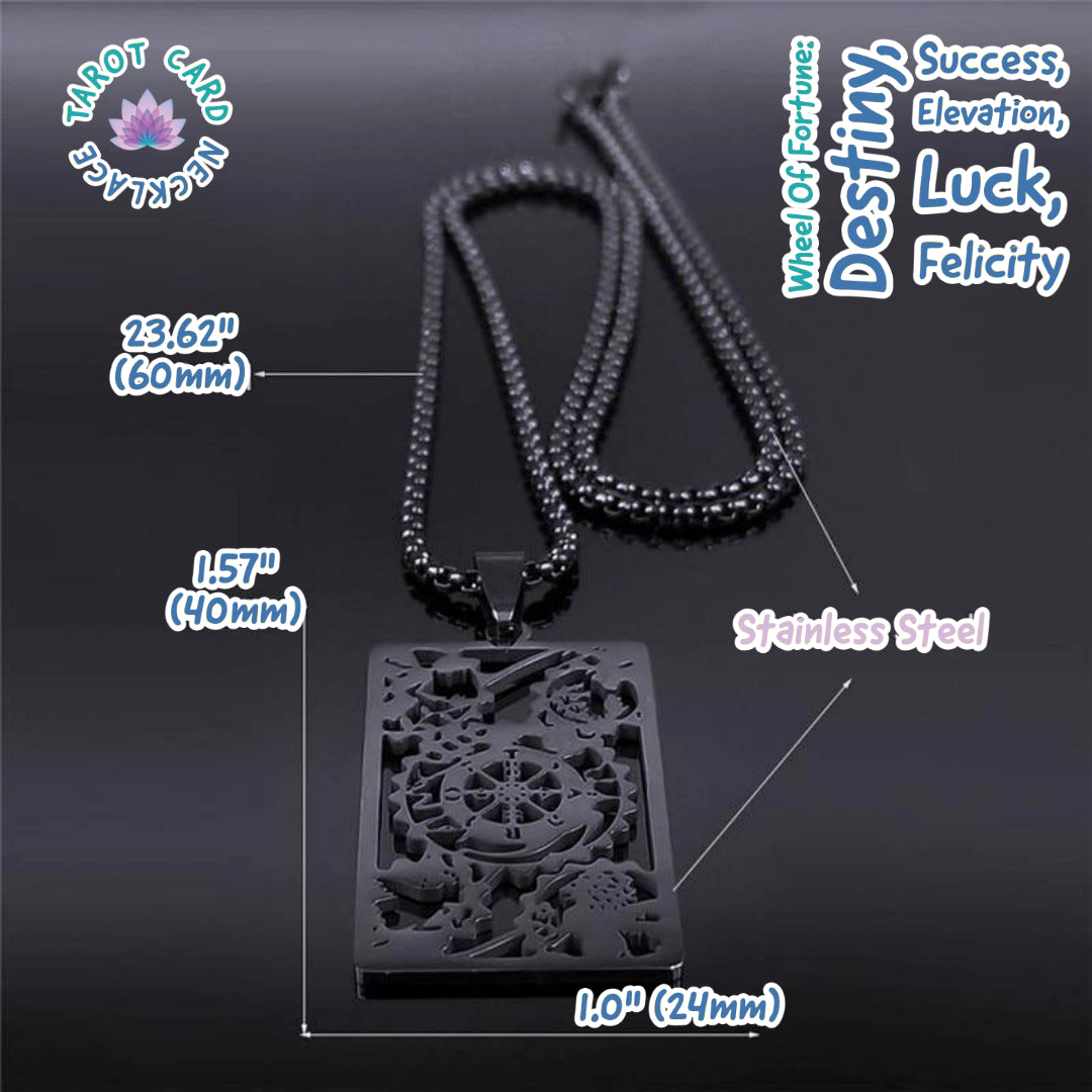 Tarot Card Necklace | Wheel Of Fortune Molded Black Pendant