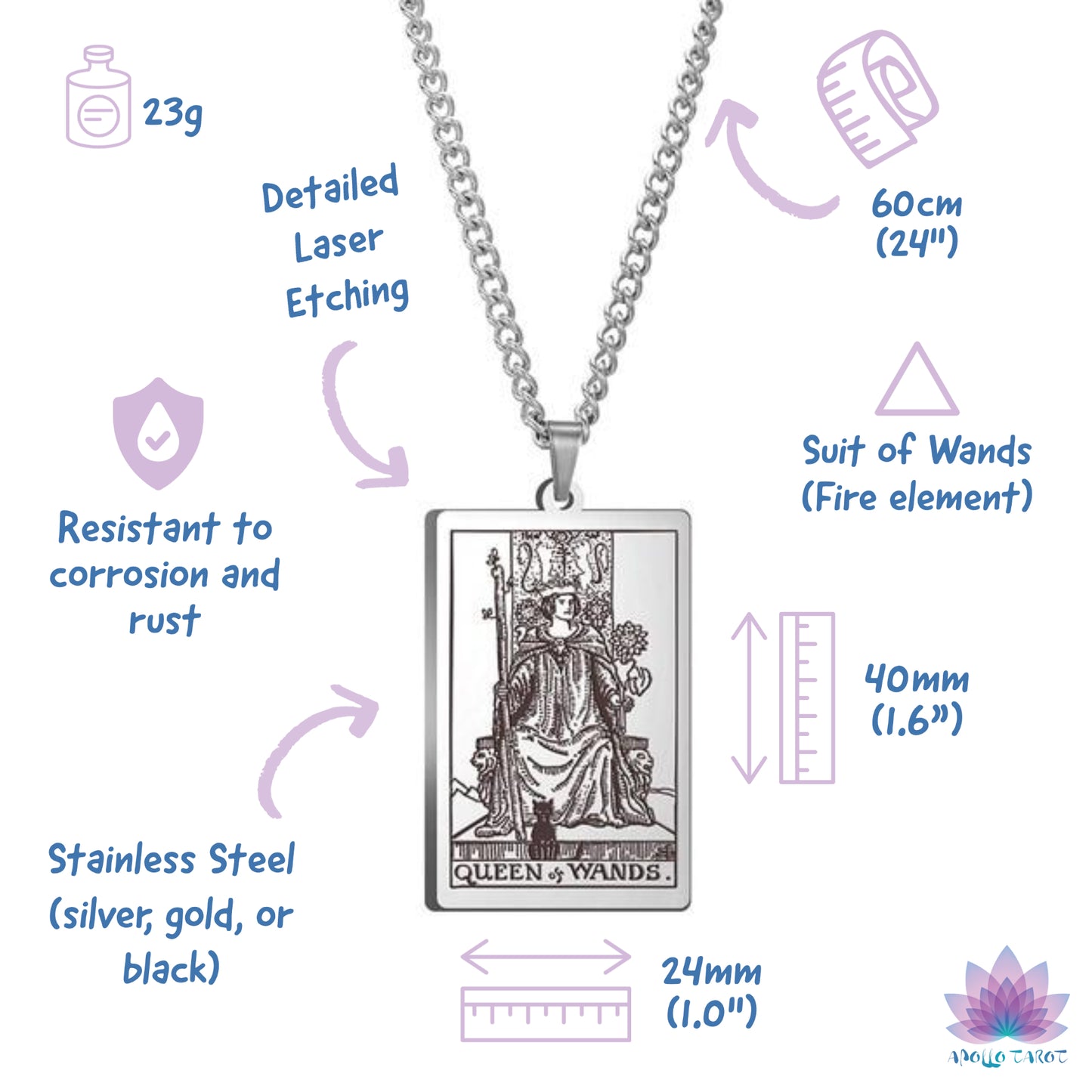 Tarot Card Necklace | Suit of Wands Pendants | Apollo Tarot