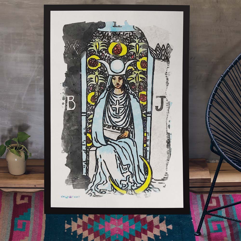 Watercolor The High Priestess Tarot Card Poster | Apollo Tarot