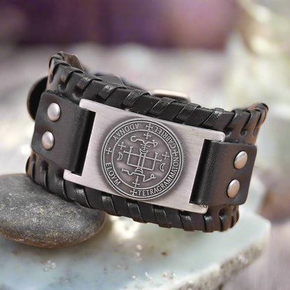 Angel Leather Bracelet | Archangel Gabriel Sigil | Apollo Tarot