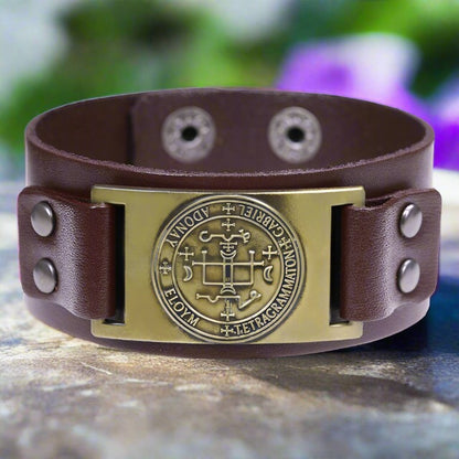 Angel Leather Bracelet | Archangel Gabriel Sigil | Apollo Tarot