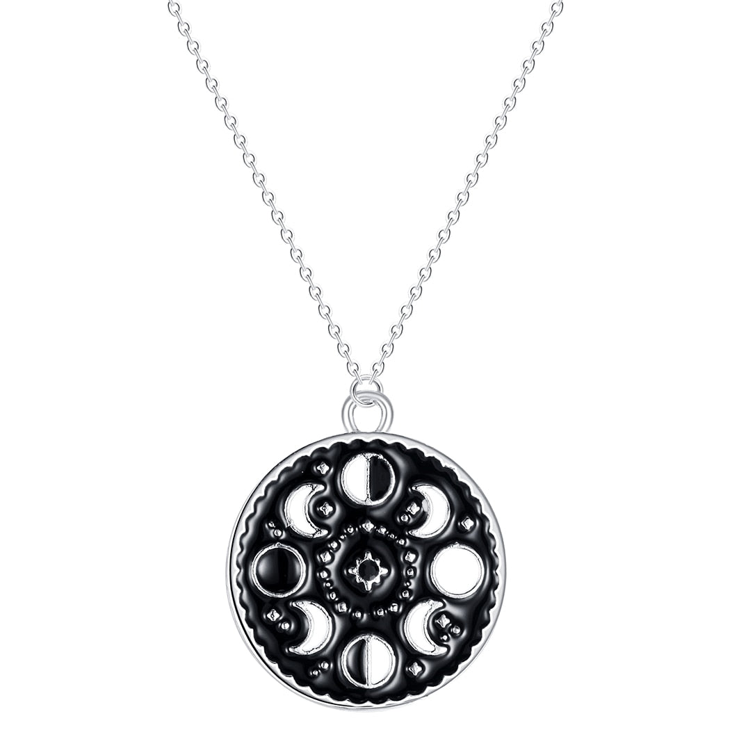 Moon Necklace | Lunar Cycle Pendant | Glow In The Dark Enamel Jewelry | Apollo Tarot