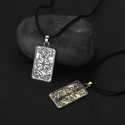 Tarot Card Necklace | Wheel Of Fortune Pendant | Pagan Tarot Card Jewelry | Apollo Tarot