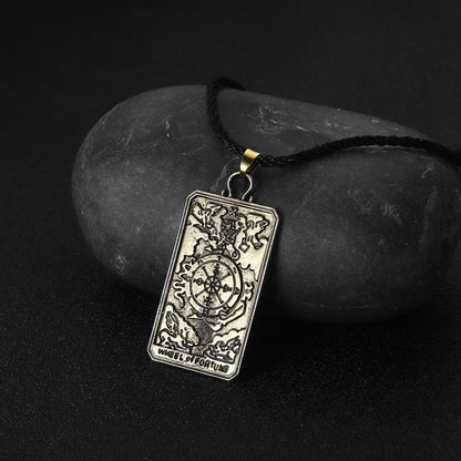 Tarot Card Necklace | Wheel Of Fortune Pendant | Pagan Tarot Card Jewelry | Apollo Tarot