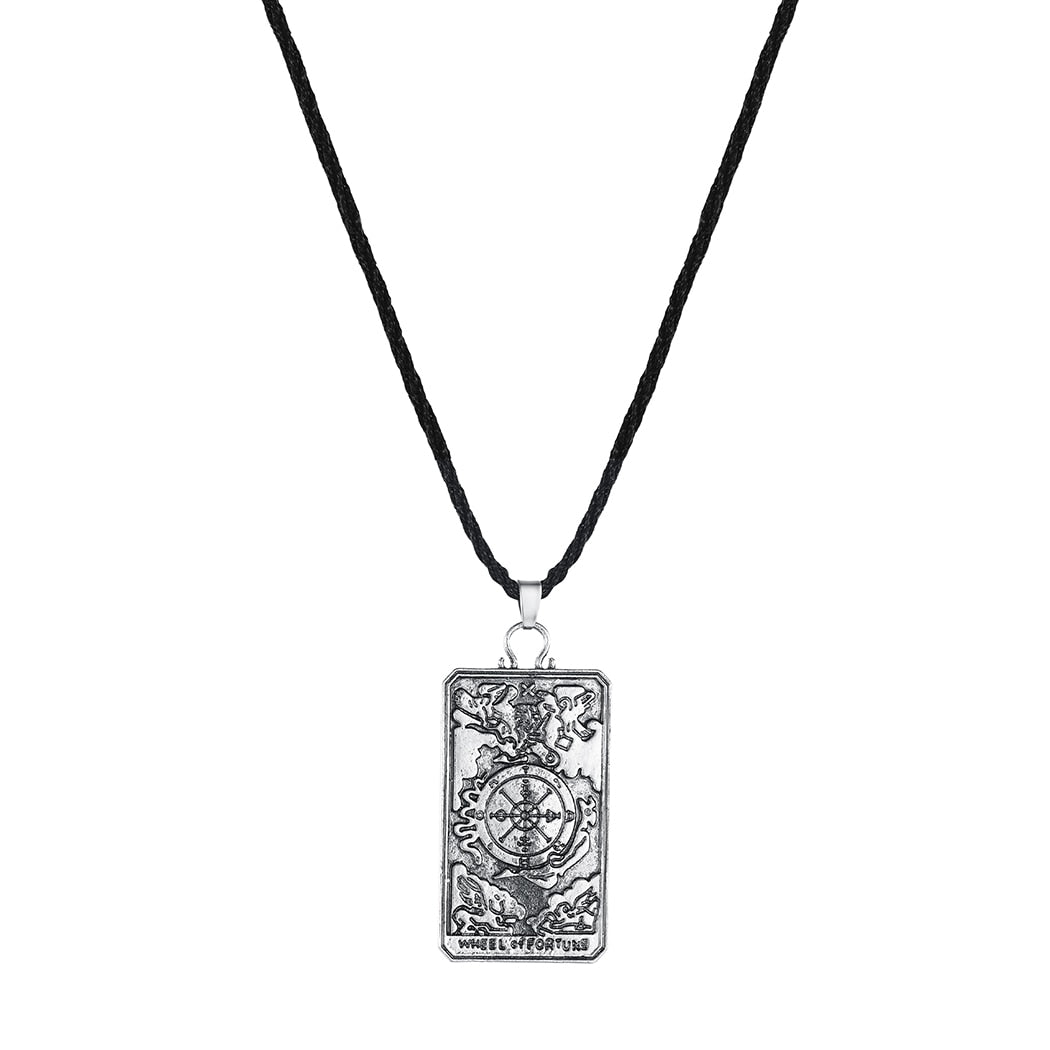 Tarot Card Necklace | Wheel Of Fortune Pendant | Pagan Tarot Card Jewelry | Apollo Tarot