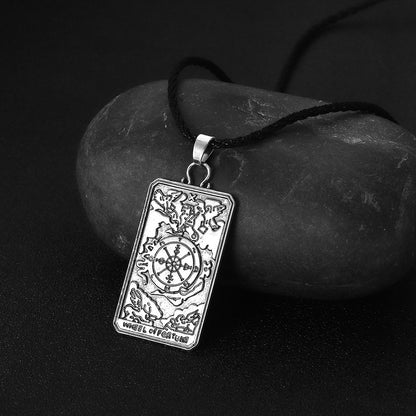 Tarot Card Necklace | Wheel Of Fortune Pendant | Pagan Tarot Card Jewelry | Apollo Tarot