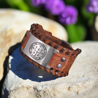 Angel Leather Bracelet | Archangel Raphael Sigil | Apollo Tarot