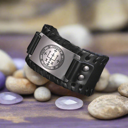 Angel Leather Bracelet | Archangel Raphael Sigil | Apollo Tarot