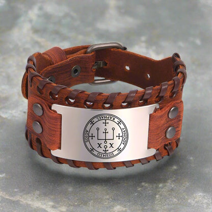 Angel Leather Bracelet | Archangel Raphael Sigil | Apollo Tarot