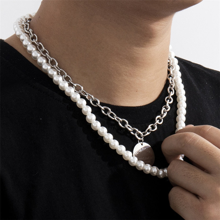 Men's Pearl Necklace | Thick Chain Choker Pendant Set | Jewelry For Men | Apollo Tarot