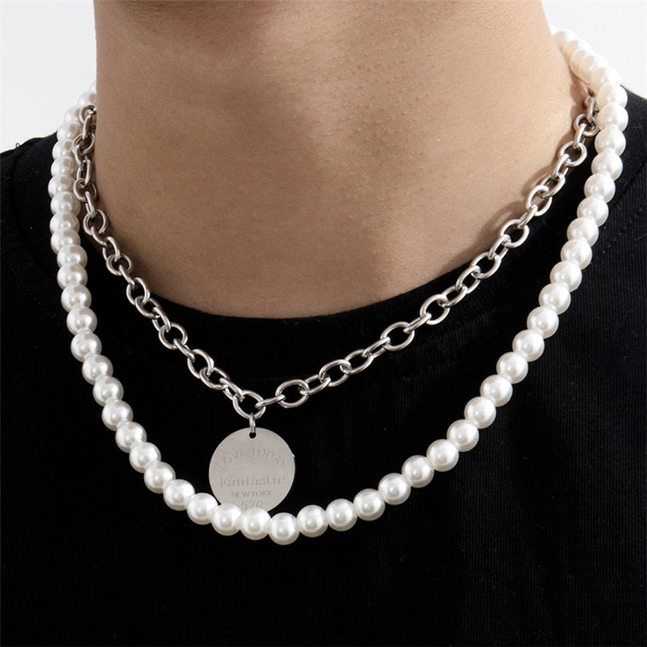 Men's Pearl Necklace | Thick Chain Choker Pendant Set | Jewelry For Men | Apollo Tarot