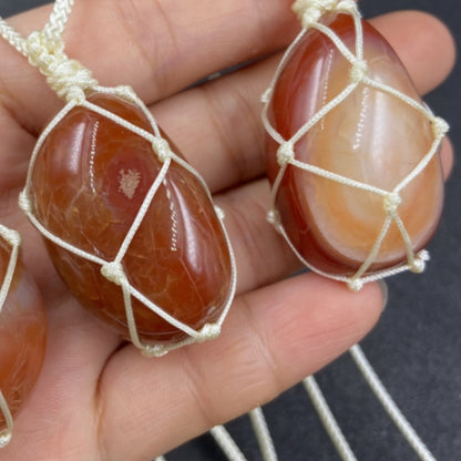 Real Carnelian Necklace | Hand-Wrapped Hemp Macrame | Hippie Crystal Pendant | Apollo Tarot