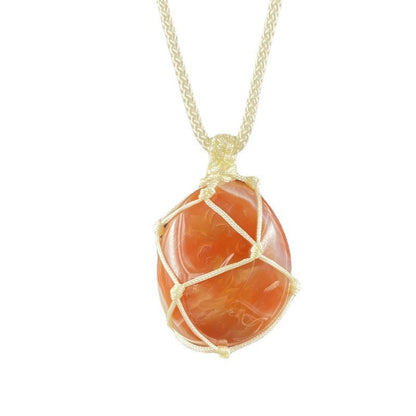 Real Carnelian Necklace | Hand-Wrapped Hemp Macrame | Hippie Crystal Pendant | Apollo Tarot