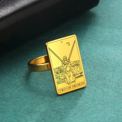 Gold Tarot Ring | Suit Of Swords Rider-Waite-Smith Cards | Apollo Tarot