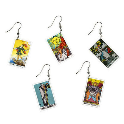 Tarot Card Dangle Earrings | Handmade Acrylic Major Arcana Pendants | Esoteric Jewelry | Apollo Tarot