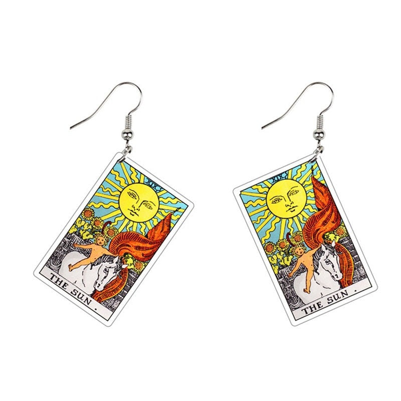 Tarot Card Dangle Earrings | Handmade Acrylic Major Arcana Pendants | Esoteric Jewelry | Apollo Tarot