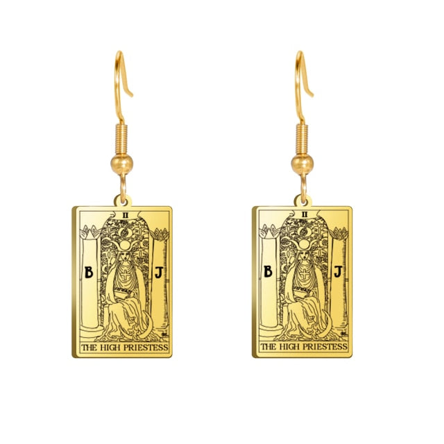 Classic Tarot Card Earrings | Major Arcana Silver or Gold Dangle Pendants | Apollo Tarot Shop