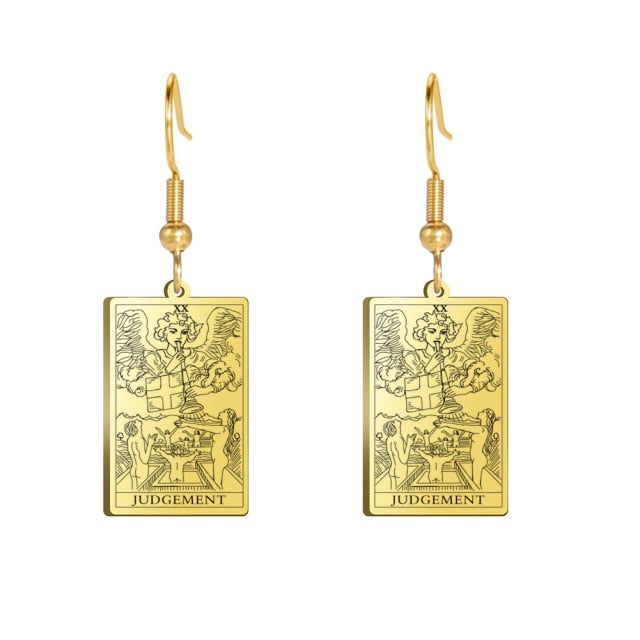Classic Tarot Card Earrings | Major Arcana Silver or Gold Dangle Pendants | Apollo Tarot Shop