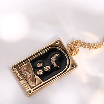 Vintage Tarot Necklace for Women | The Sun, The Moon, The Star Cards | Enamel Zircon Pendants