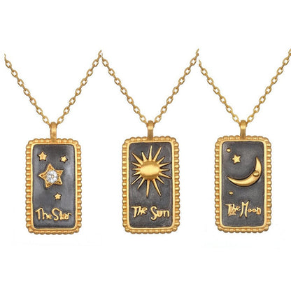 Charm Tarot Card Necklace | The Moon, The Star, The Sun Pendants | Vintage Amulet Jewelry | Apollo Tarot Shop