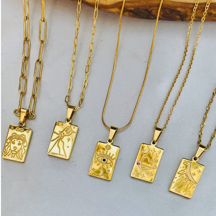 Tarot Card Pendant for Women | Gold Plated Stainless Steel Necklaces | Zodiac Jewelry Gifts | Apollo Tarot