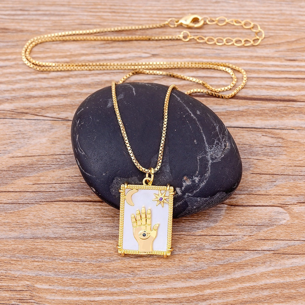 Tarot Card Necklace | Gold Enamel Zircon Pendant | Apollo Tarot
