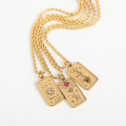 Vintage Tarot Necklace | Gold Stainless Steel | The Sun, The Star, The Lovers Tarot Cards