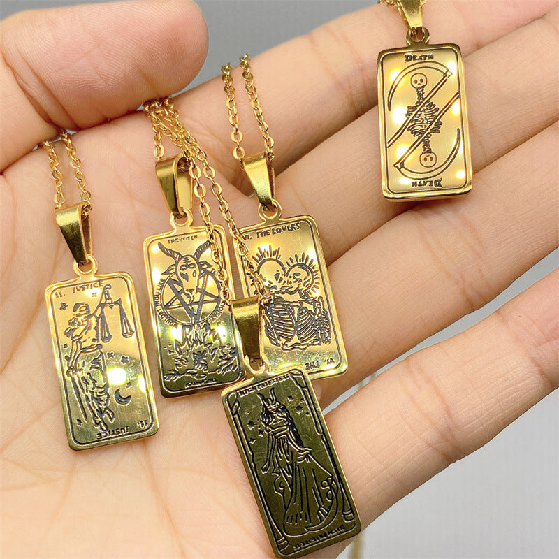 Tarot Card Necklace | Major Arcana Carving | Stainless Steel Metaphysical Jewelry | Apollo Tarot